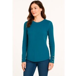 Sundance Shirt Womens Size Medium Teal Long Sleeve Ribbed Button Cuffs Thermal